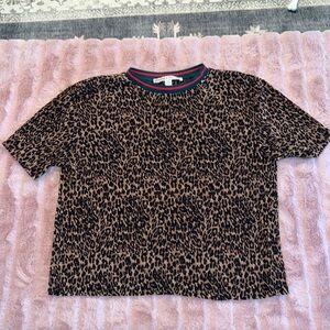 chic collar silk leopard animal print crop top Medium M red green stripes